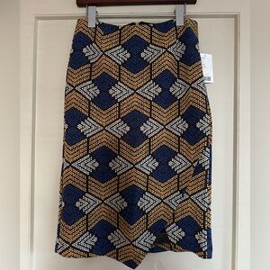 Geometric Patterned Blue & Gold Pencil Skirt